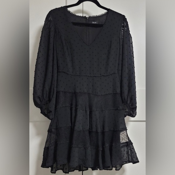 Bardot Mae Mesh Lace & Swiss Dot Long Sleeve Fit & Flare Mini Dress - Picture 2 of 8